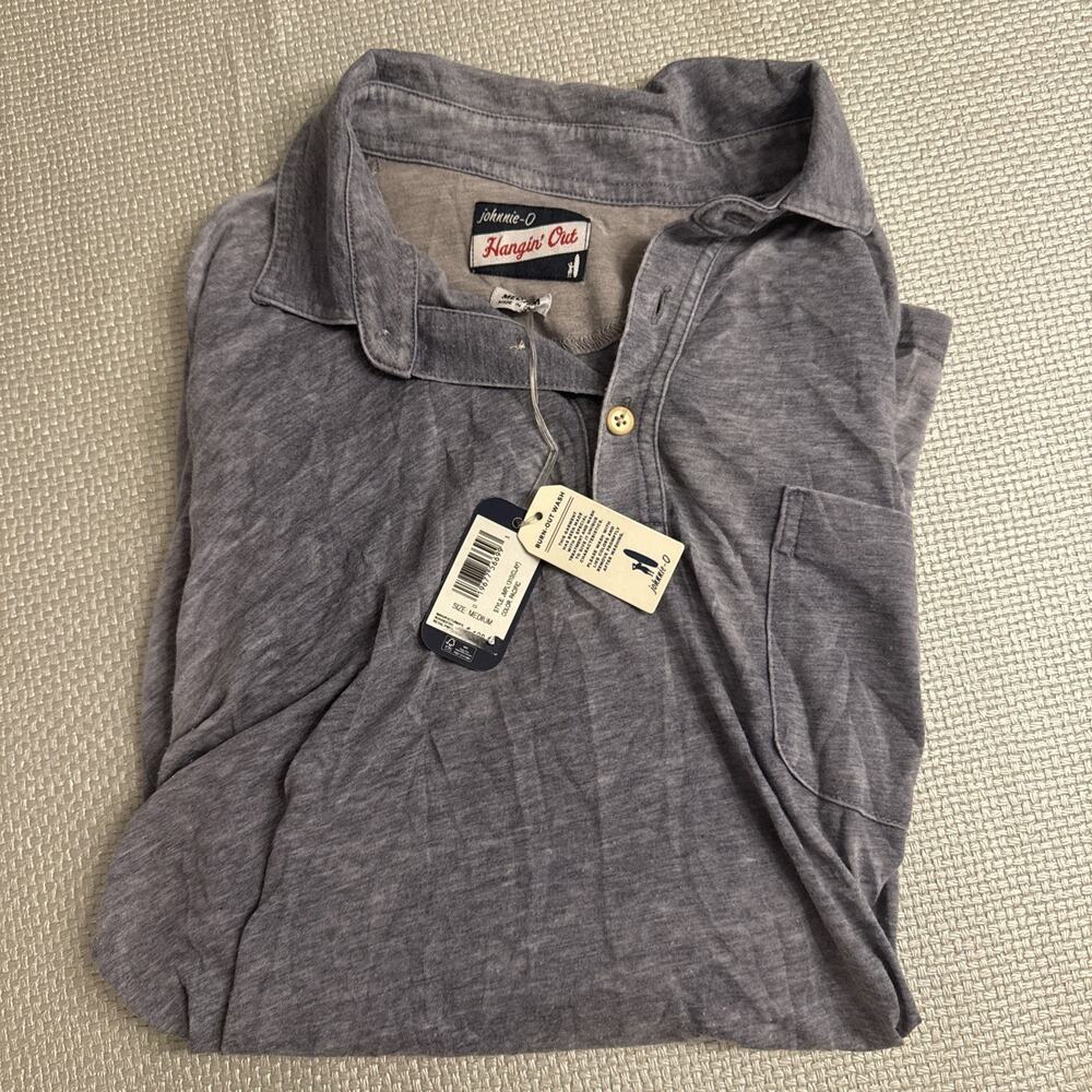 Johnnie O Polo Shirt Mens M Washed Blue Long Sleeve Knit Lightweight JMPL1310